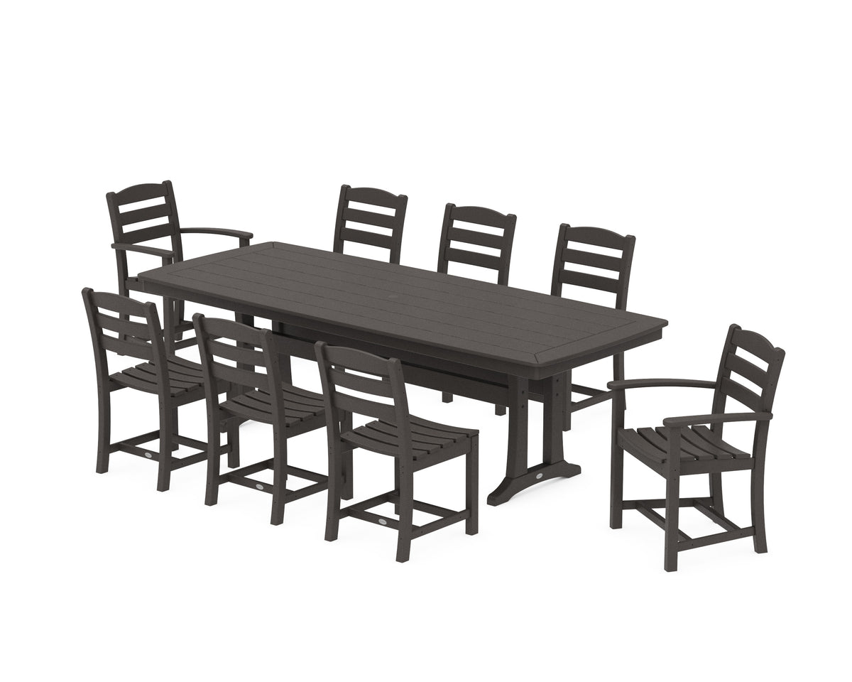 POLYWOOD La Casa Café 9-Piece Dining Set with Trestle Legs in Vintage Coffee