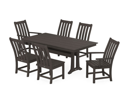 POLYWOOD Vineyard 7-Piece Farmhouse Dining Set with Trestle Legs in Vintage Coffee