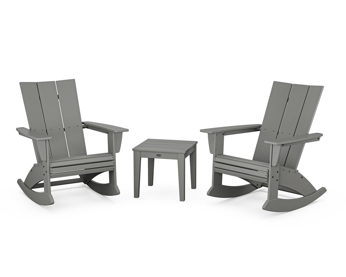 POLYWOOD Modern Curveback 3-Piece Adirondack Rocking Chair Set in Slate Grey