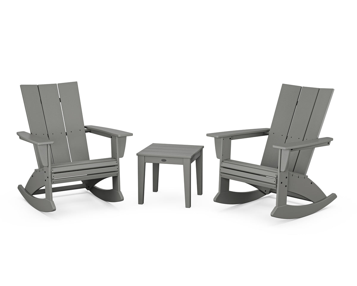 POLYWOOD Modern Curveback 3-Piece Adirondack Rocking Chair Set in Slate Grey