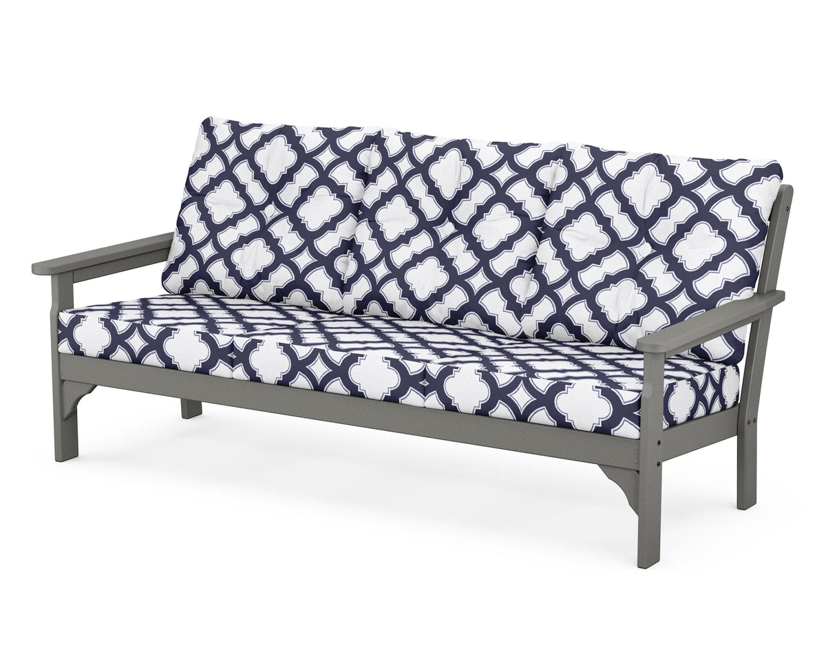 POLYWOOD Vineyard Deep Seating Sofa in Slate Grey / Trellis Navy