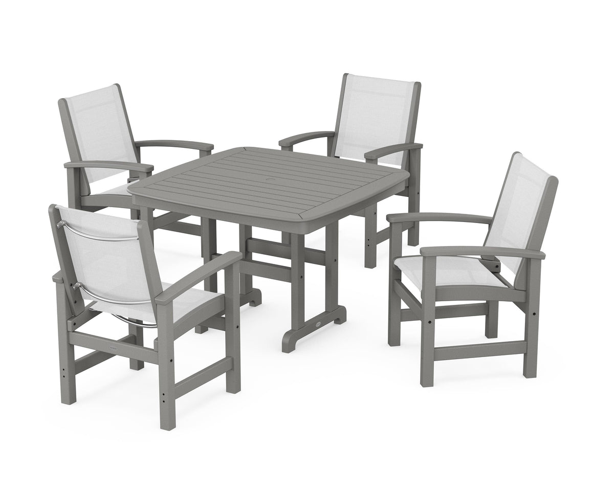 POLYWOOD Coastal 5-Piece Dining Set with Nautical 44" Dining Table in Slate Grey / White