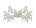 POLYWOOD 5-Piece Modern Grand Upright Adirondack Conversation Set with Fire Pit Table in Sand
