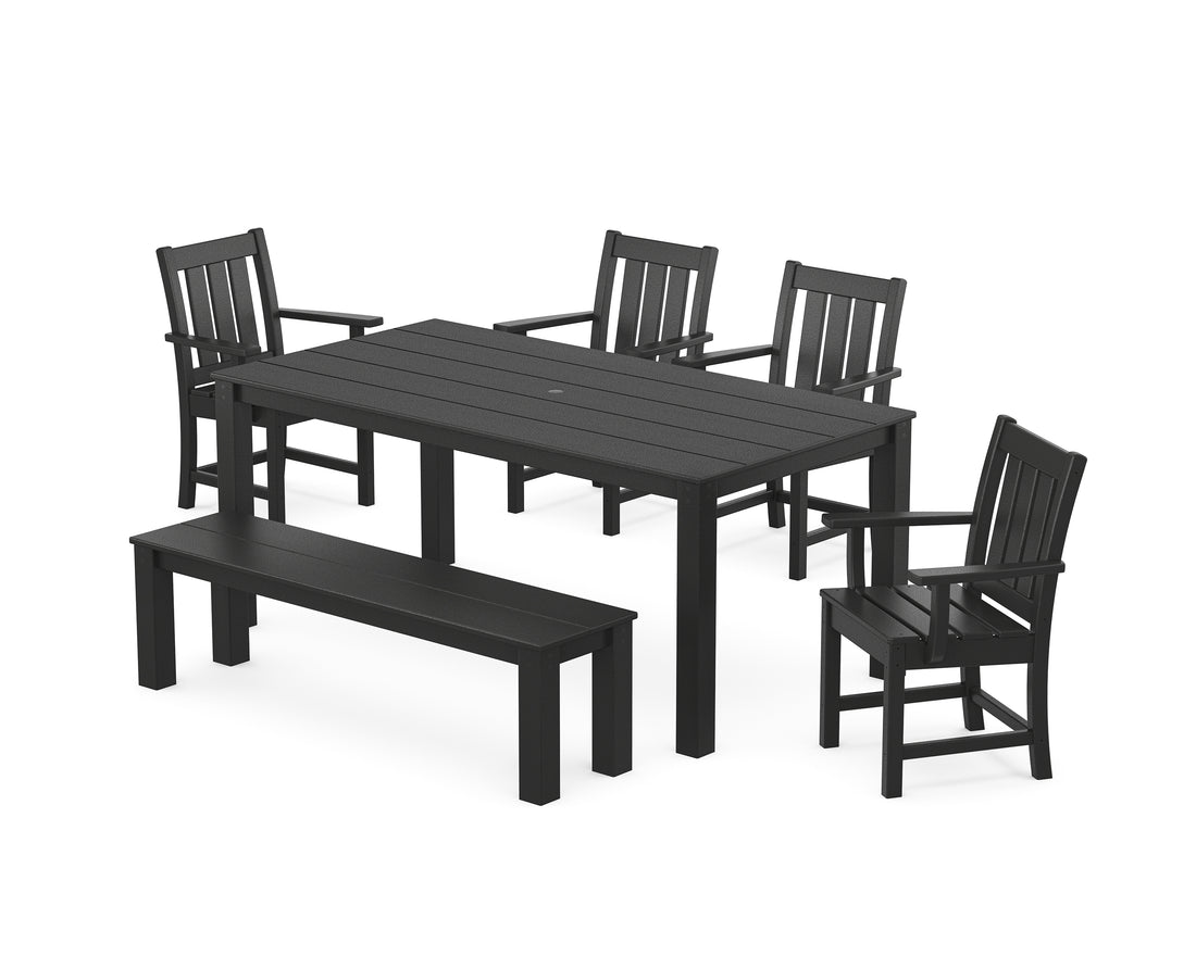 POLYWOOD Oxford 6-Piece Parsons Dining Set with Bench in Black