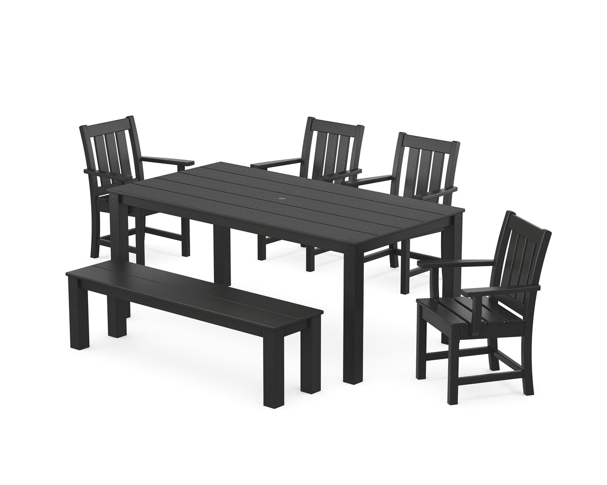 POLYWOOD Oxford 6-Piece Parsons Dining Set with Bench in Black