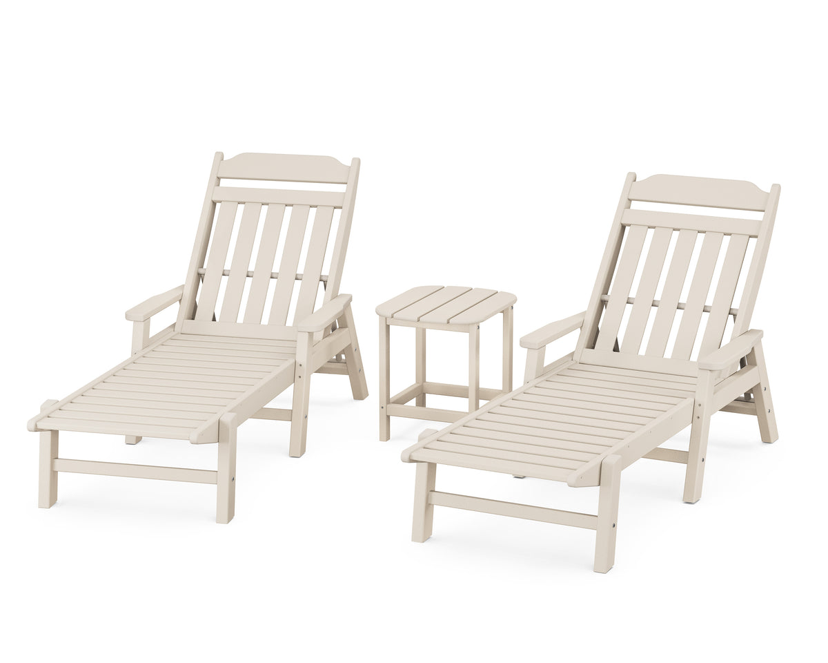 POLYWOOD Cottage 3-Piece Chaise Set with Arms in Sand