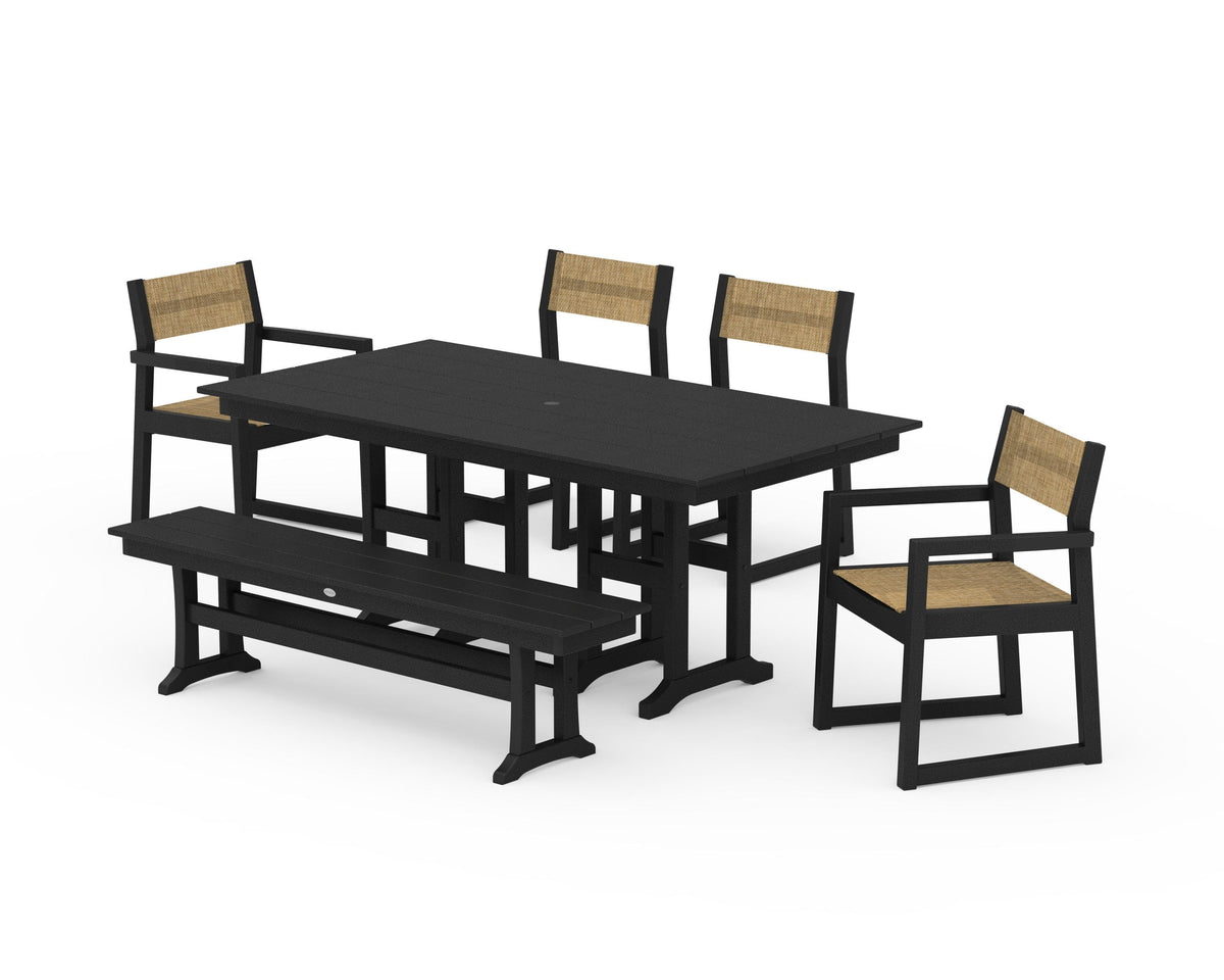 POLYWOOD EDGE Sling 6-Piece Farmhouse Dining Set in Black / Burlap