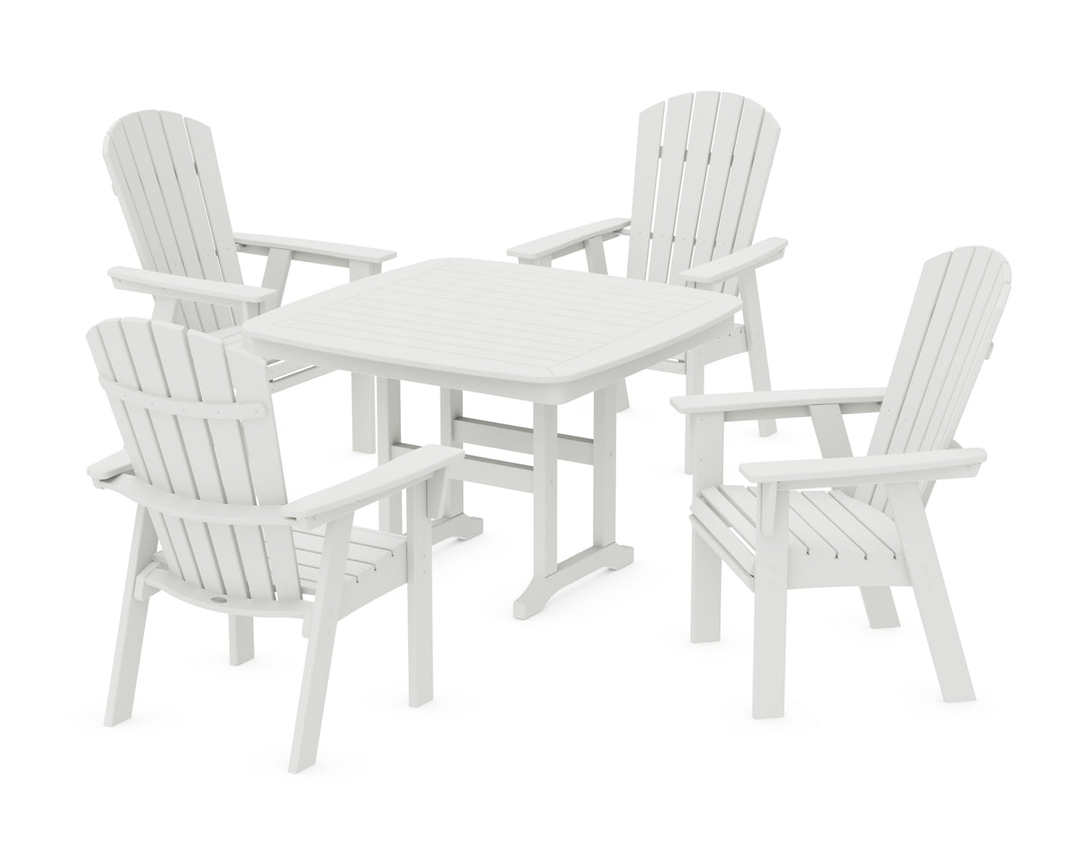 POLYWOOD Nautical Curveback Adirondack 5-Piece Dining Set - 44" Table in Vintage White