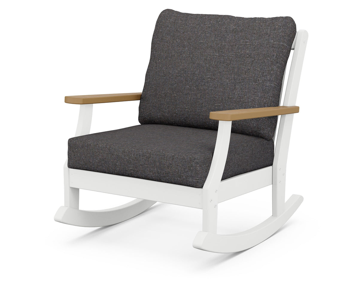 POLYWOOD Braxton Deep Seating Rocking Chair in White / Natural / Ash Charcoal