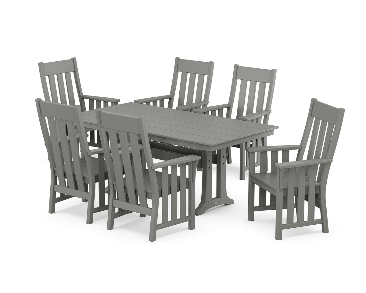 POLYWOOD Acadia Arm Chair 7-Piece Farmhouse Dining Set with Trestle Legs in Slate Grey