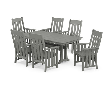 POLYWOOD Acadia Arm Chair 7-Piece Farmhouse Dining Set with Trestle Legs in Slate Grey
