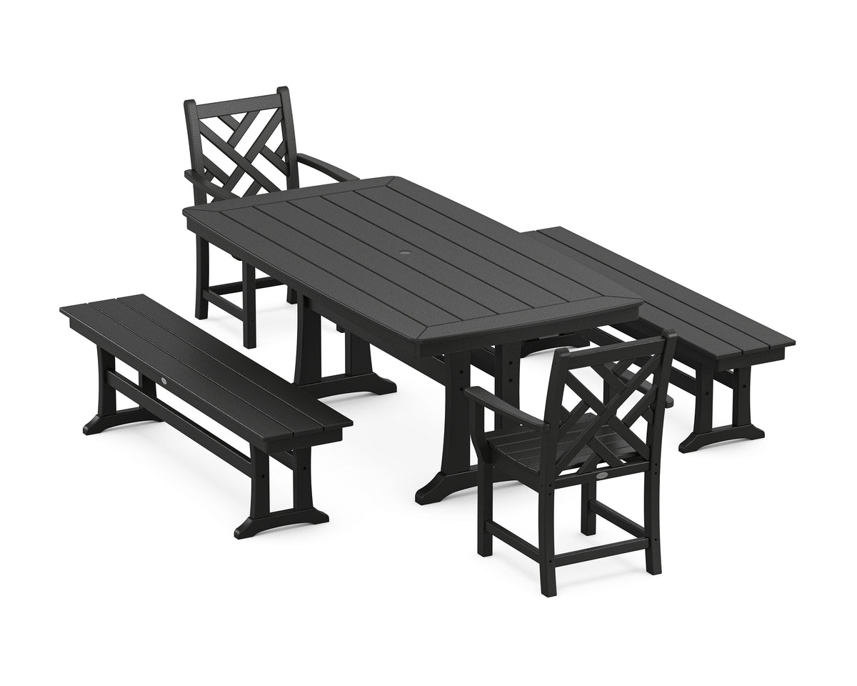 POLYWOOD Chippendale 5-Piece Dining Set with Trestle Legs - 38" x 73" Table in Black