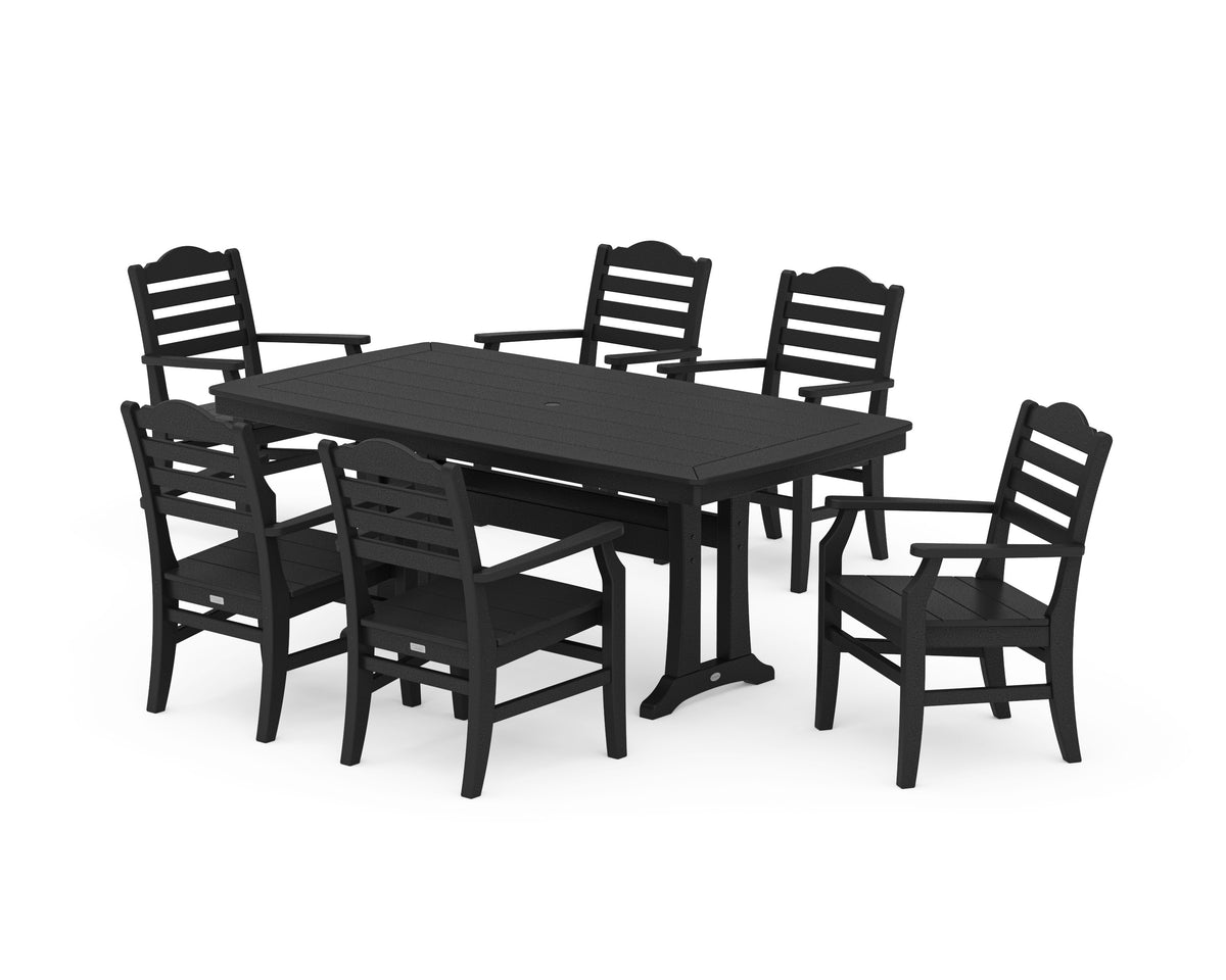 POLYWOOD Savannah Arm Chair 7-Piece Dining Set with Trestle Legs in Black