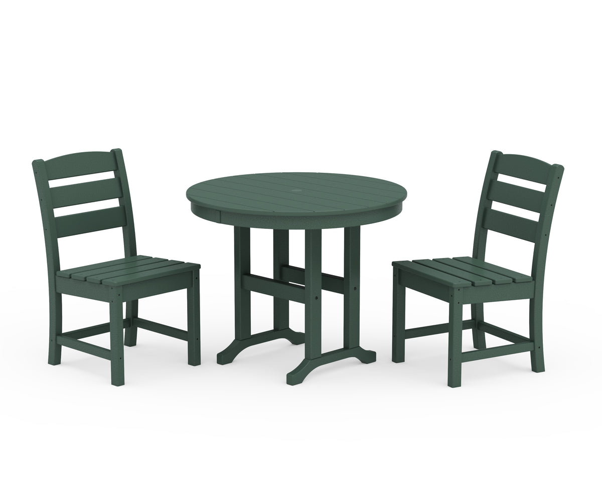 POLYWOOD Lakeside Side Chair 3-Piece Round Dining Set in Green