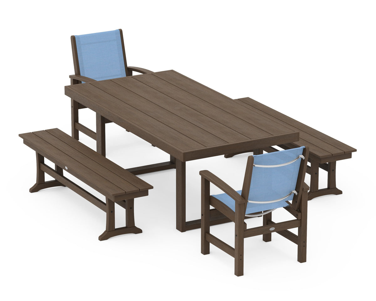 POLYWOOD Coastal 5-Piece Dining Set with Trestle Legs with EDGE 40" x 78" Dining Table in Kona / Poolside
