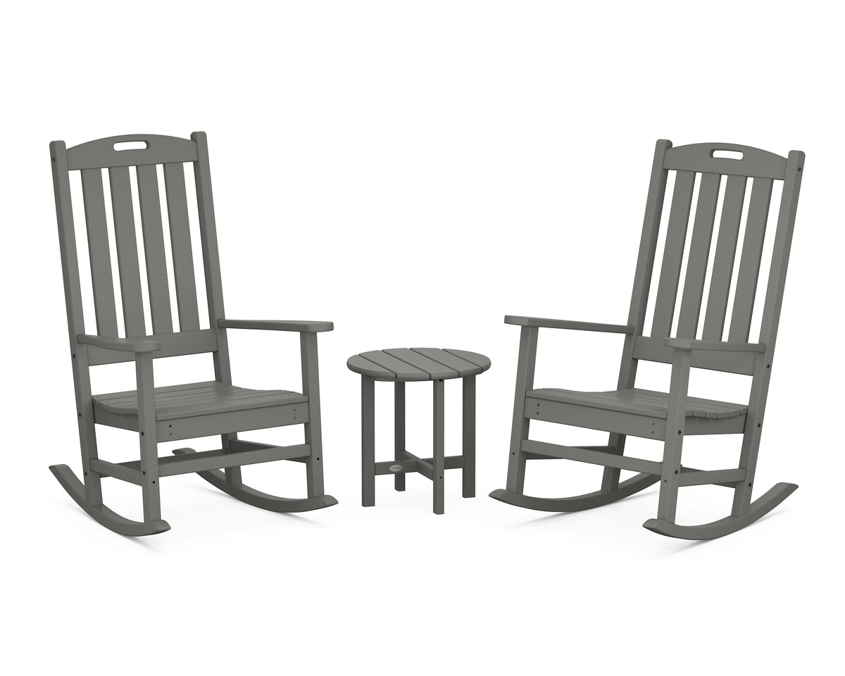 POLYWOOD Nautical 3-Piece Porch Rocking Chair Set with Round 18" Side Table in Slate Grey