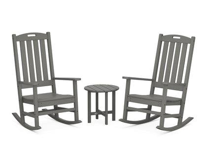 POLYWOOD Nautical 3-Piece Porch Rocking Chair Set with Round 18" Side Table in Slate Grey