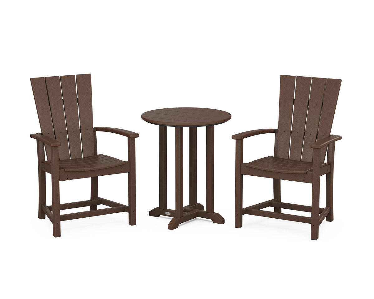 POLYWOOD Quattro 3-Piece Round Farmhouse Bistro Dining Set in Mahogany