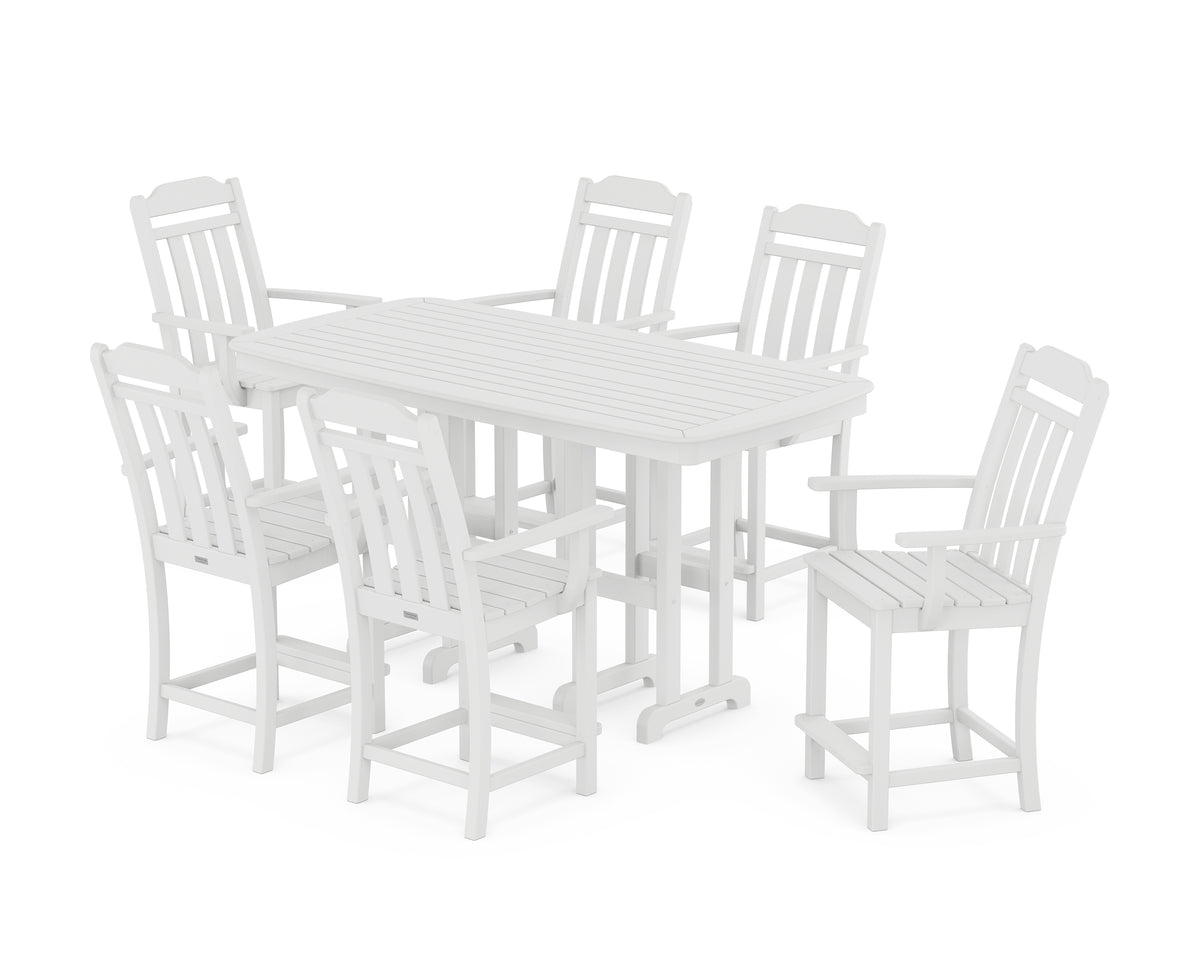POLYWOOD Country Living Cottage Arm Chair 7-Piece Counter Set in White