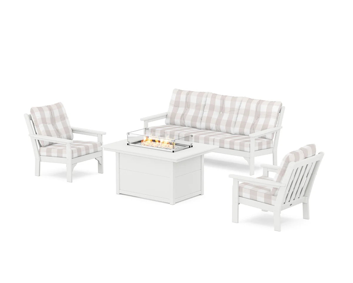 POLYWOOD Vineyard Deep Seating Fire Pit Table Set