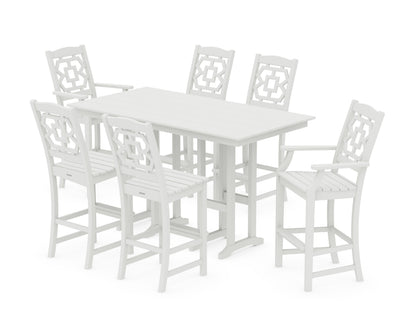 POLYWOOD Chinoiserie 7-Piece Farmhouse Bar Set in Vintage White