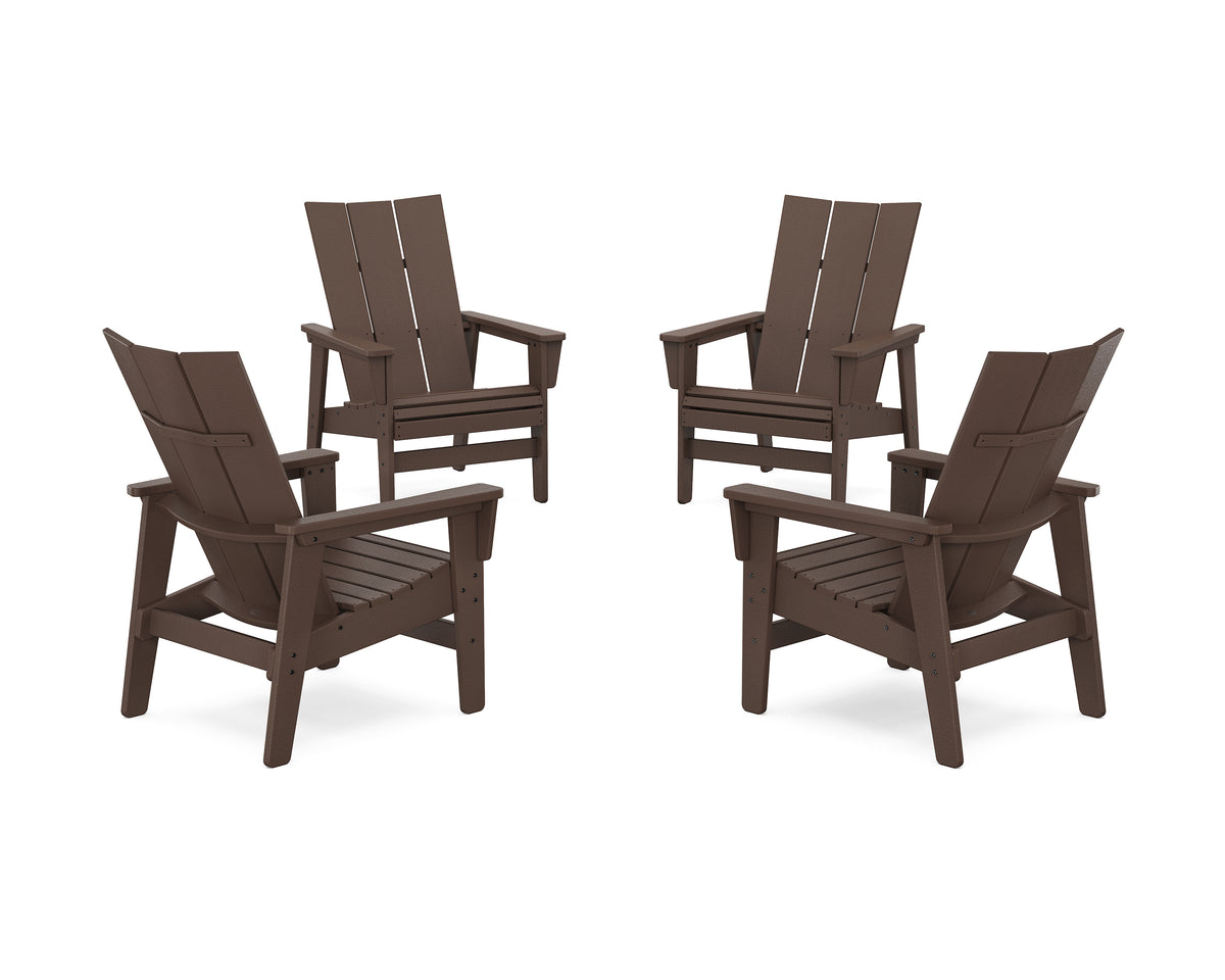POLYWOOD 4-Piece Modern Grand Upright Adirondack Chair Conversation Set in Mahogany