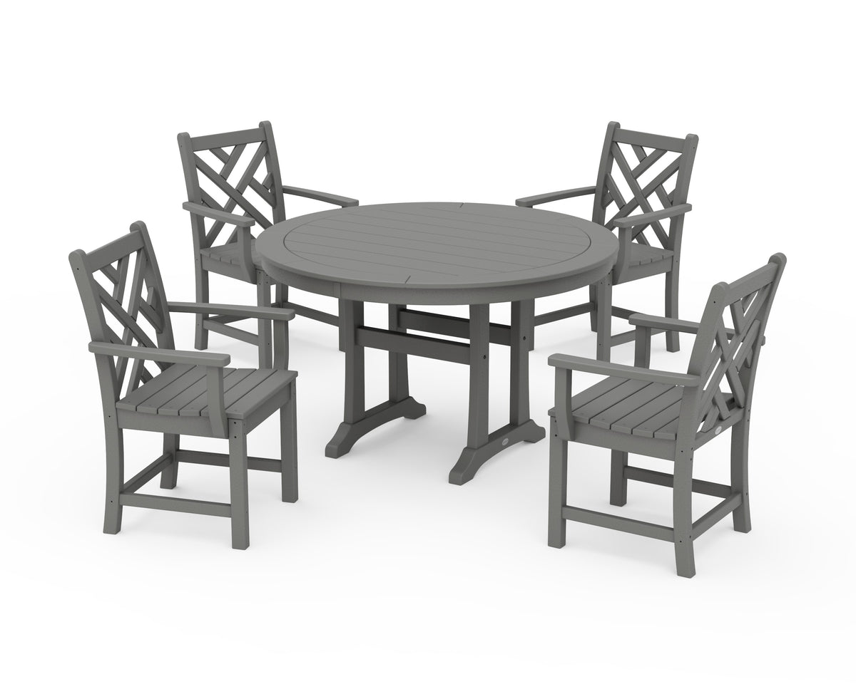 POLYWOOD Chippendale 5-Piece Nautical Trestle Dining Arm Chair Set in Slate Grey