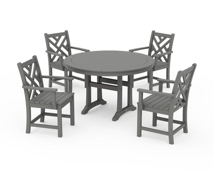 POLYWOOD Chippendale 5-Piece Nautical Trestle Dining Arm Chair Set in Slate Grey