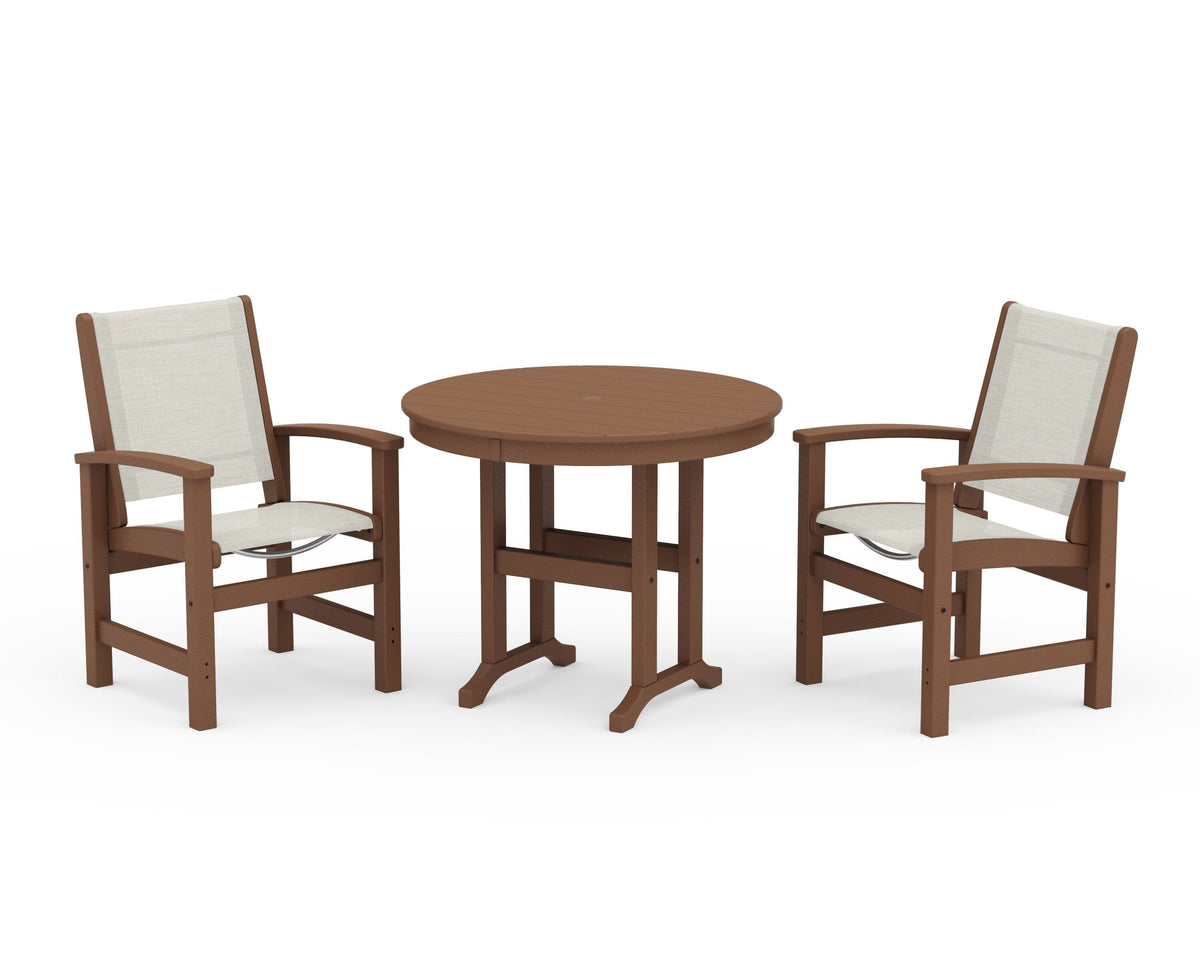 POLYWOOD Coastal 3-Piece Round Dining Set in Teak / Parchment