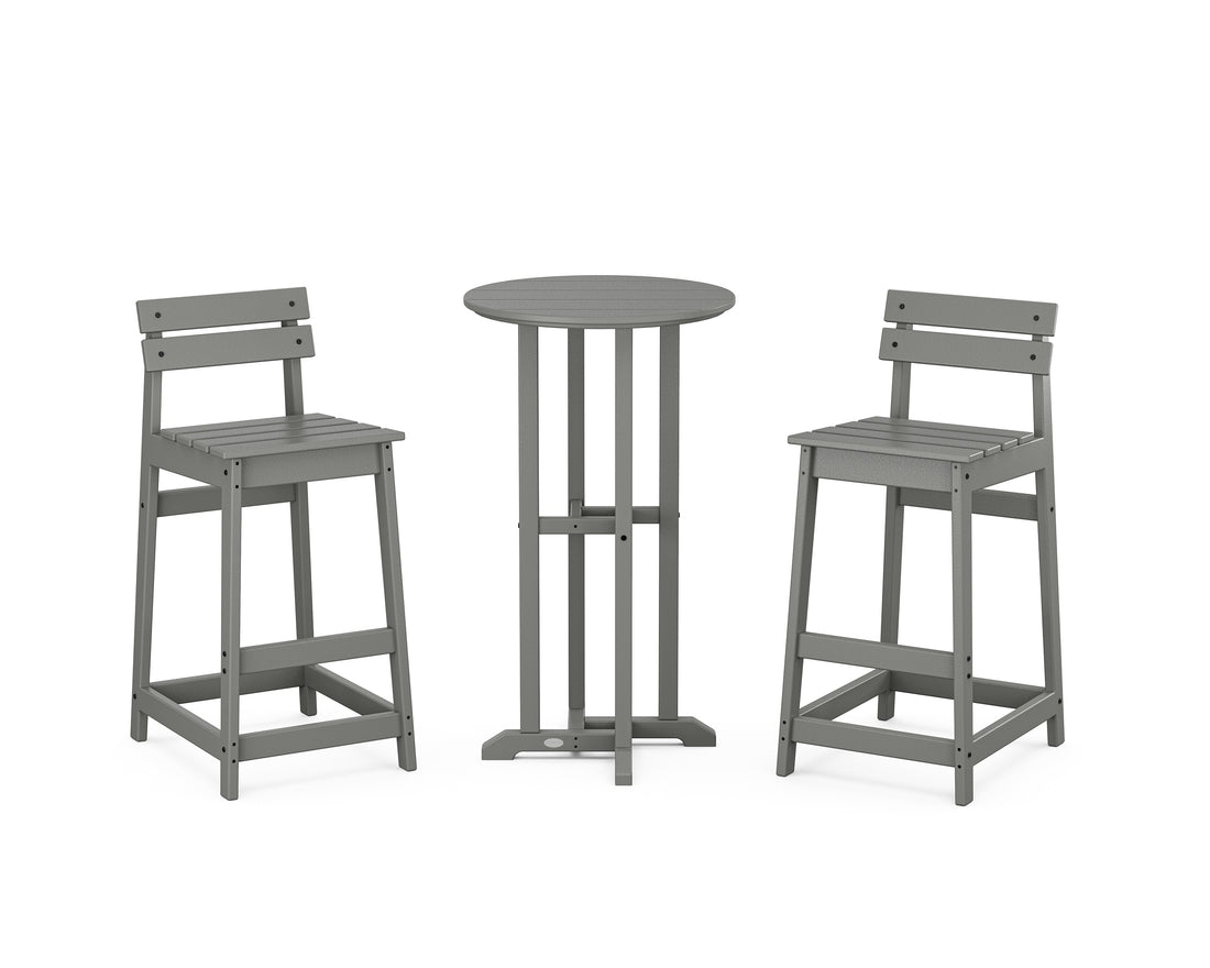 POLYWOOD Modern Studio Plaza Lowback Bar Chair 3-Piece Bistro Set in Slate Grey