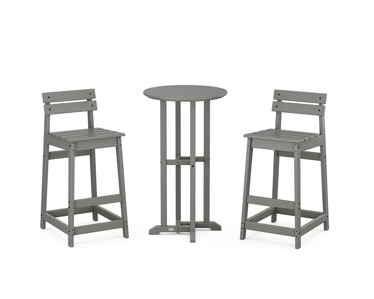 POLYWOOD Modern Studio Plaza Lowback Bar Chair 3-Piece Bistro Set in Slate Grey