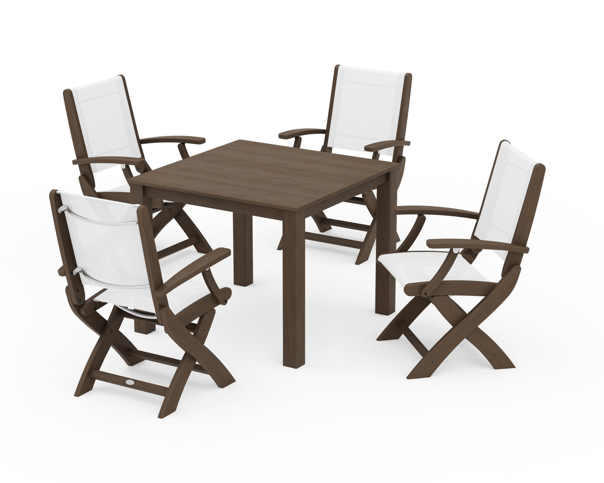 POLYWOOD Coastal Folding Chair 5-Piece Parsons Dining Set in Kona / White
