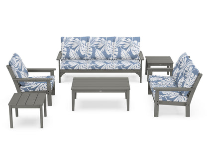 POLYWOOD Vineyard 6-Piece Deep Seating Set in Slate Grey / Leaf Sky Blue