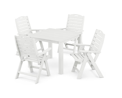 POLYWOOD Nautical Folding Highback Chair 5-Piece Parsons Dining Set in White