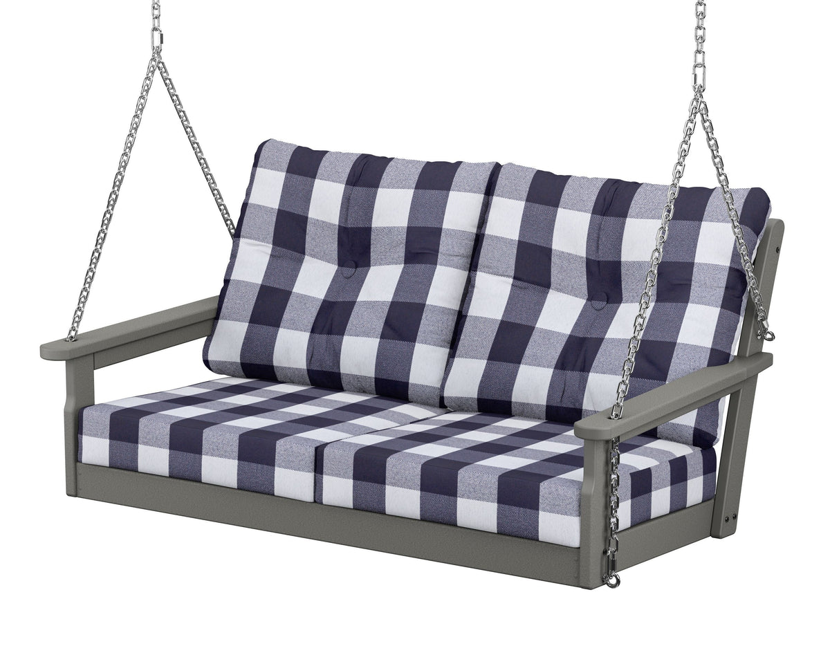 POLYWOOD Vineyard Deep Seating Swing in Slate Grey / Buffalo Plaid Navy