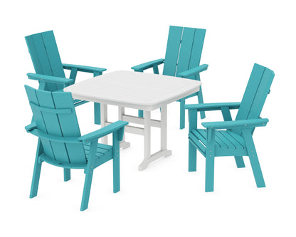 POLYWOOD Modern Curveback Adirondack 5-Piece Dining Set - 44" Table in Aruba / White