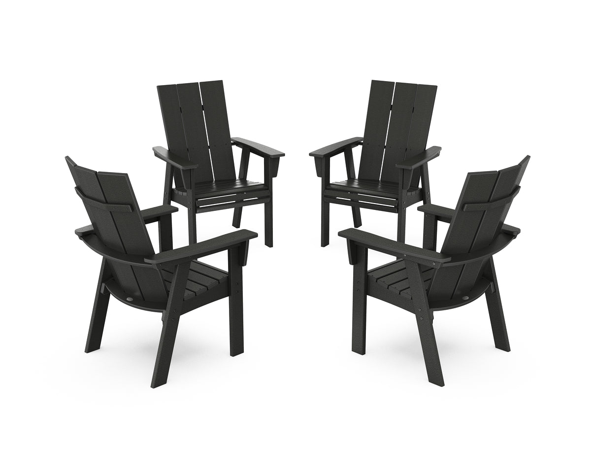 POLYWOOD Modern 4-Piece Curveback Upright Adirondack Conversation Set in Black