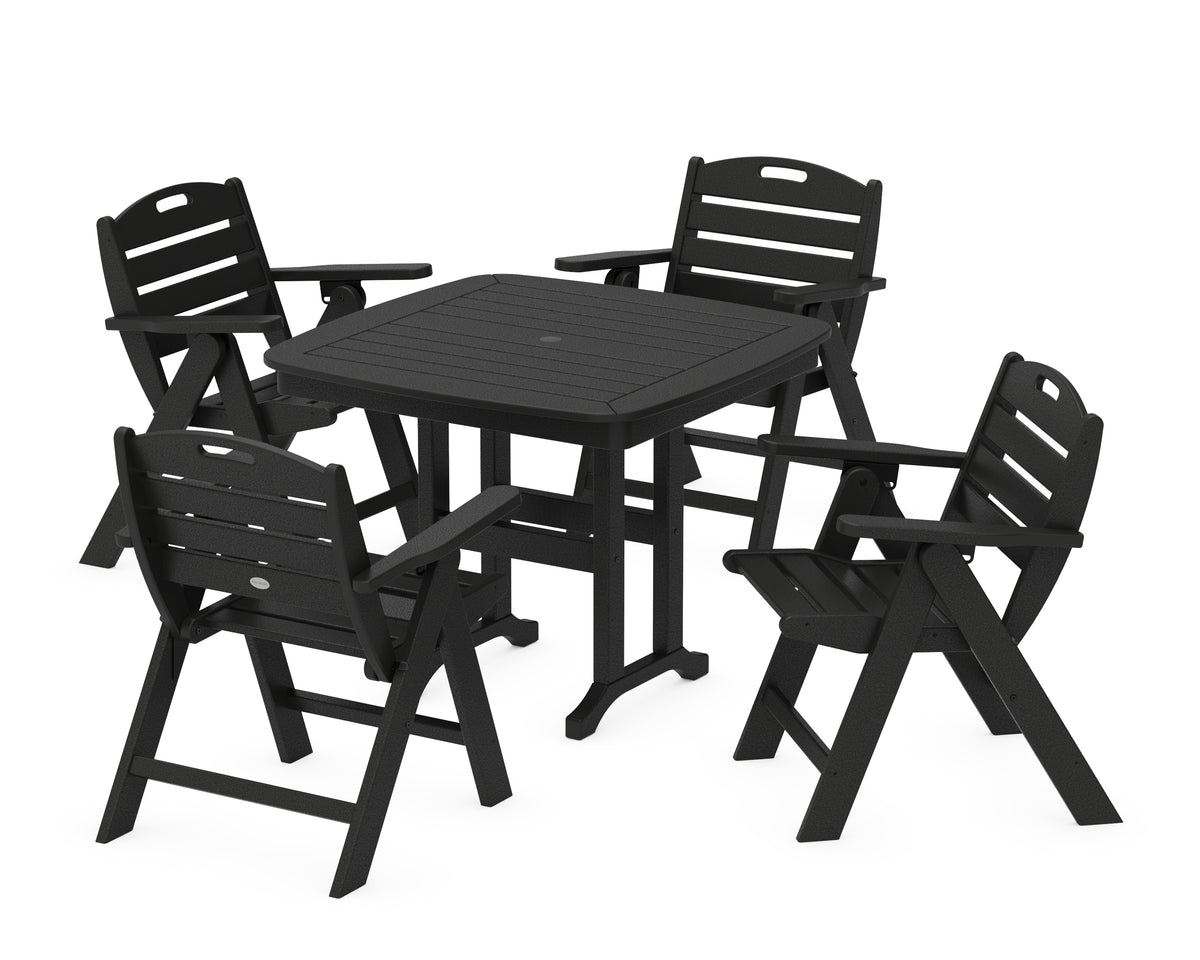 POLYWOOD Nautical Folding Lowback Chair 5-Piece Dining Set in Black