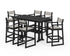 POLYWOOD EDGE Sling Arm Chair 7-Piece Farmhouse Bar Set with Trestle Legs in Black / Birch