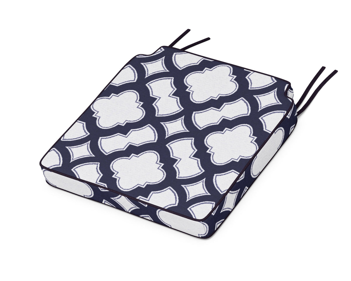 POLYWOOD Acadia Dining Side Seat Cushion in Trellis Navy