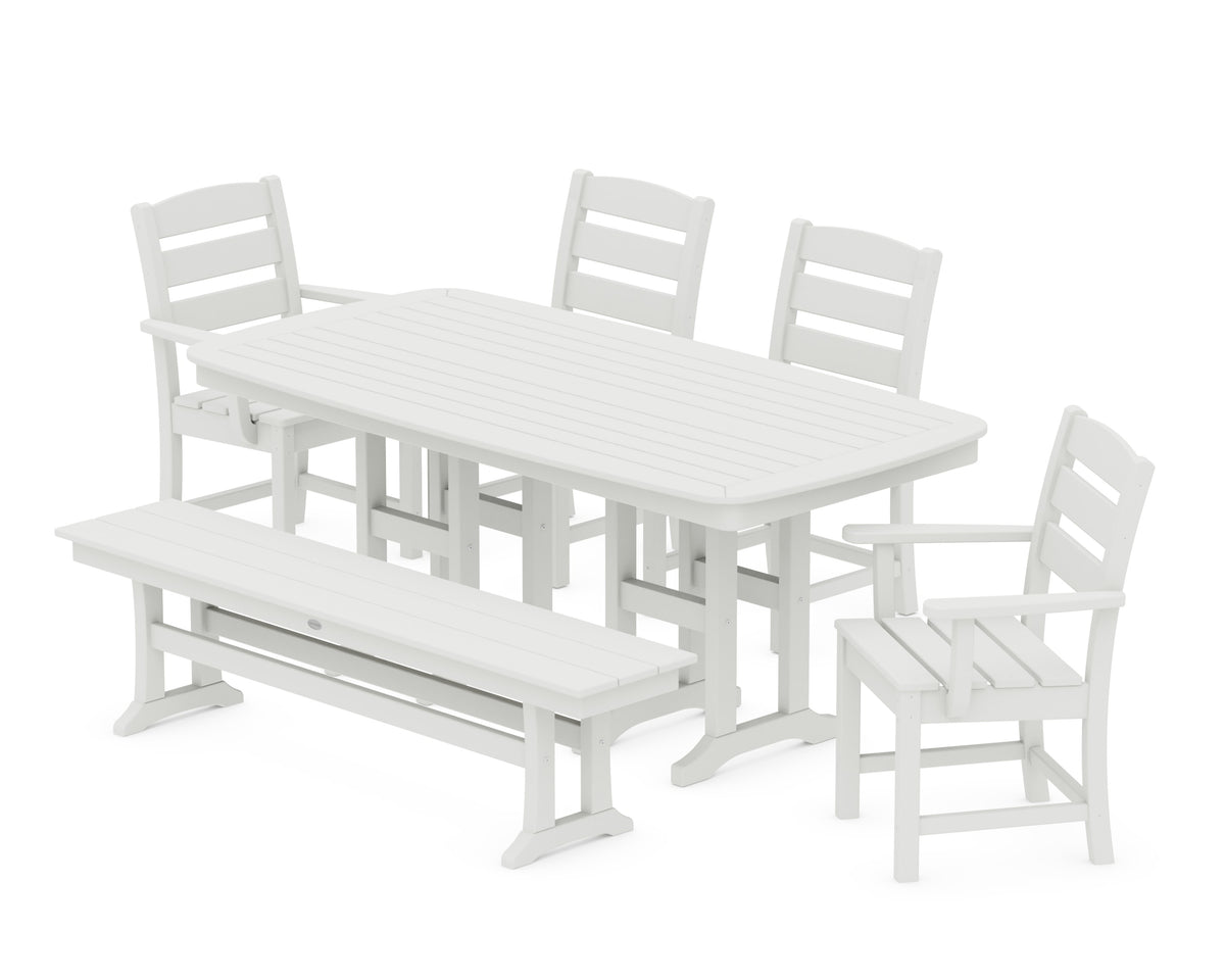 POLYWOOD Lakeside 6-Piece Dining Set with Bench - 37" x 72" Table in Vintage White