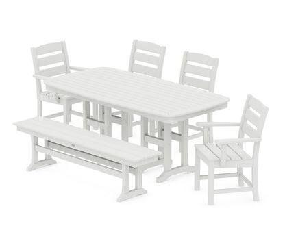 POLYWOOD Lakeside 6-Piece Dining Set with Bench - 37" x 72" Table in Vintage White