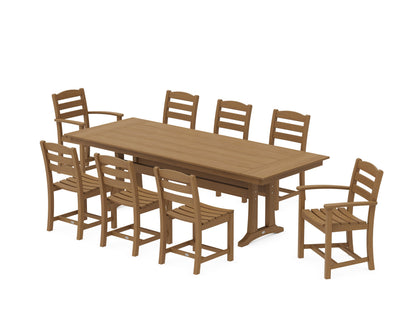 POLYWOOD La Casa Café 9-Piece Farmhouse Dining Set with Trestle Legs in Natural