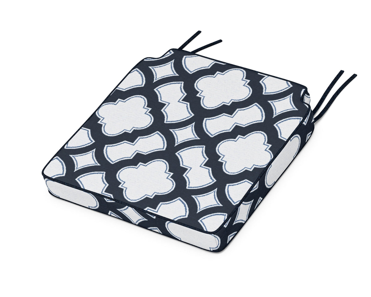 POLYWOOD Acadia Dining Side Seat Cushion in Trellis Marine Indigo