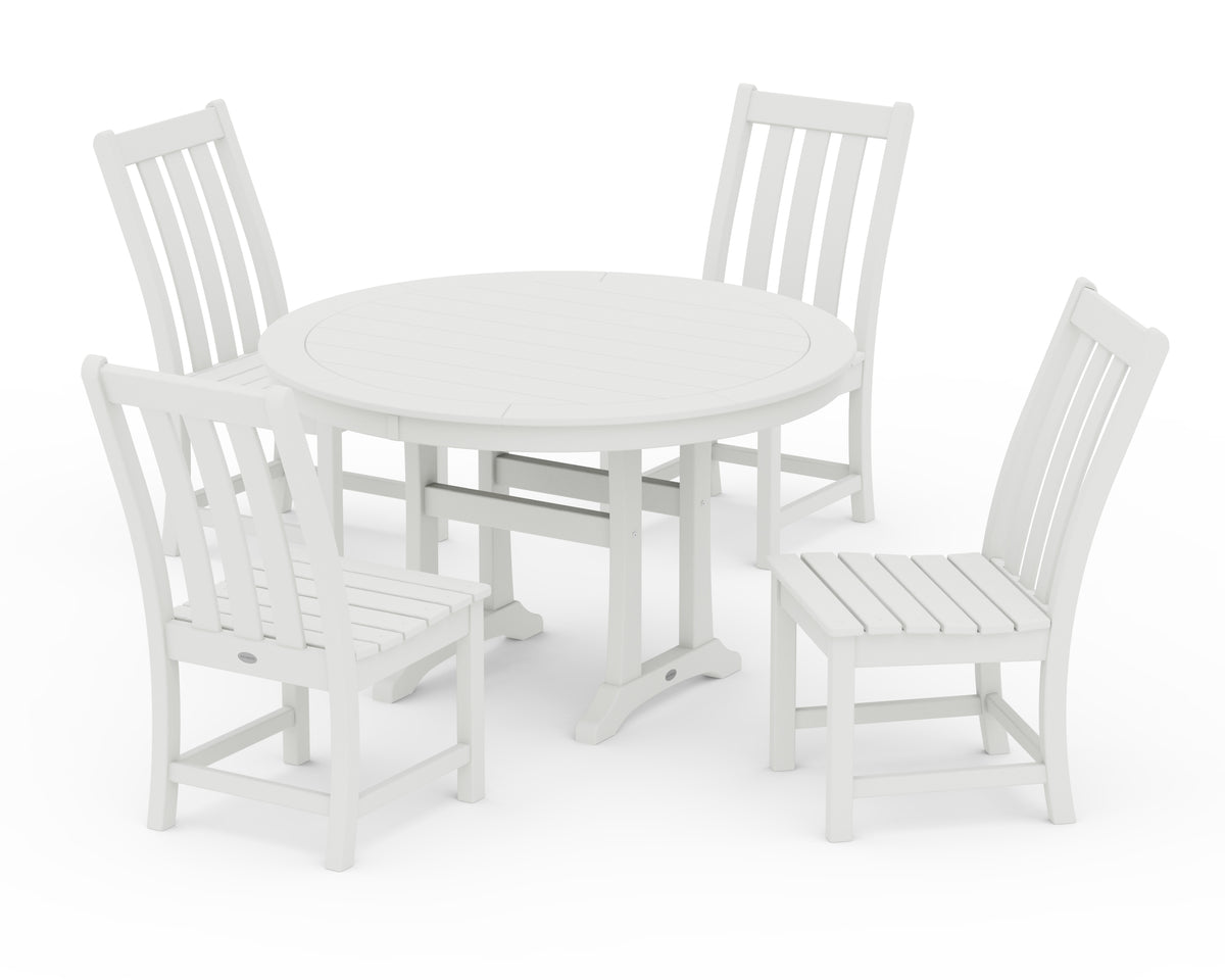 POLYWOOD Vineyard Side Chair 5-Piece Round Dining Set with Trestle Legs in Vintage White