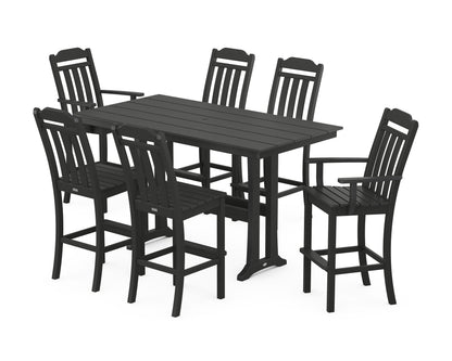 POLYWOOD Cottage 7-Piece Farmhouse Bar Set with Trestle Legs in Black