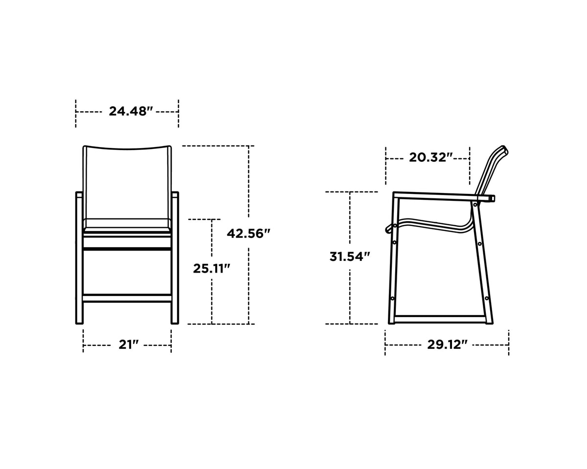 POLYWOOD EDGE Woven Counter Arm Chair dimensions