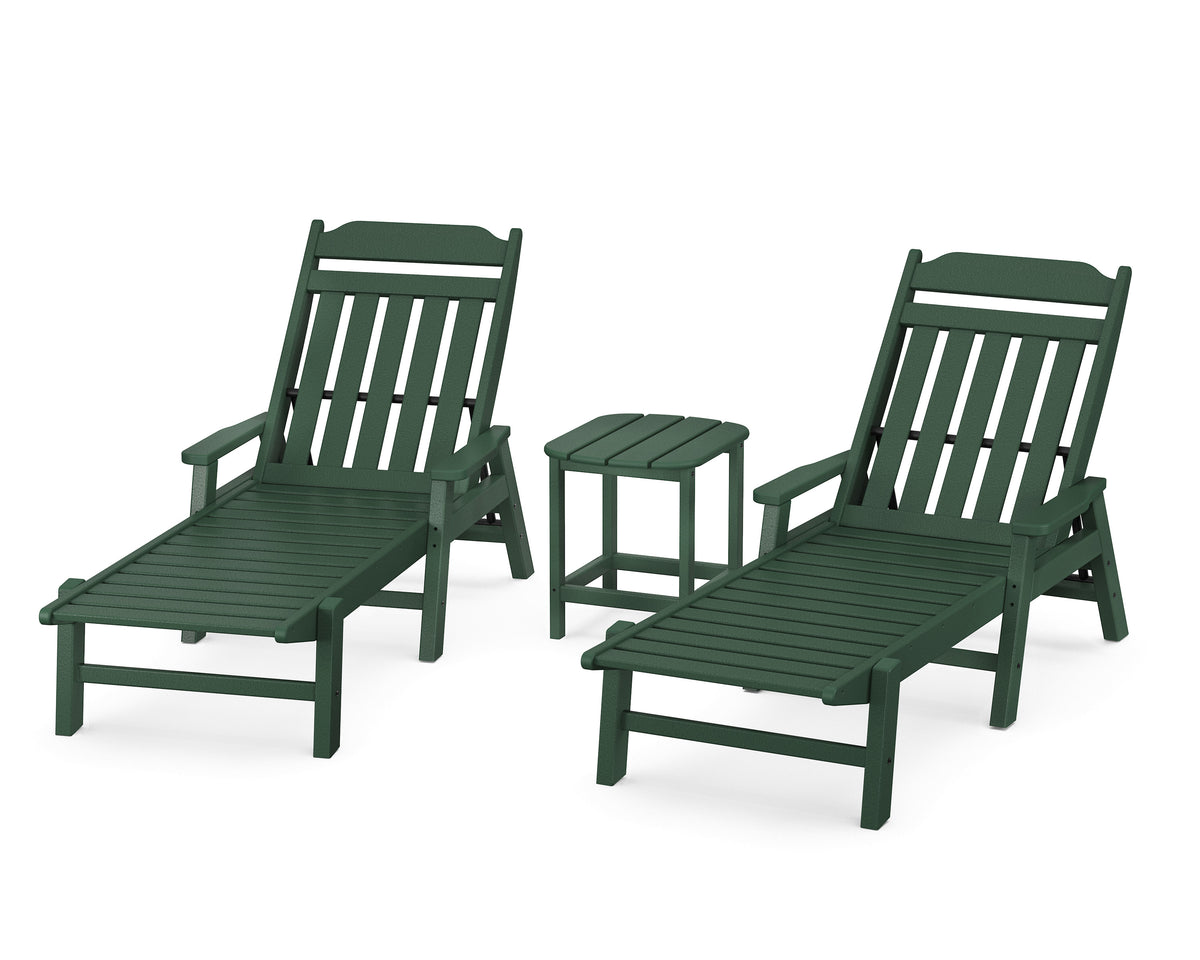 POLYWOOD Cottage 3-Piece Chaise Set with Arms in Green