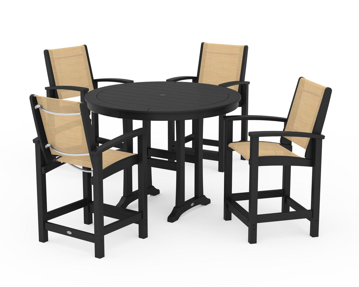 POLYWOOD Coastal 5-Piece Counter Set in Black / Dupioni Apricot