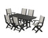 POLYWOOD Coastal Folding Chair 7-Piece Farmhouse Dining Set in Black / Birch